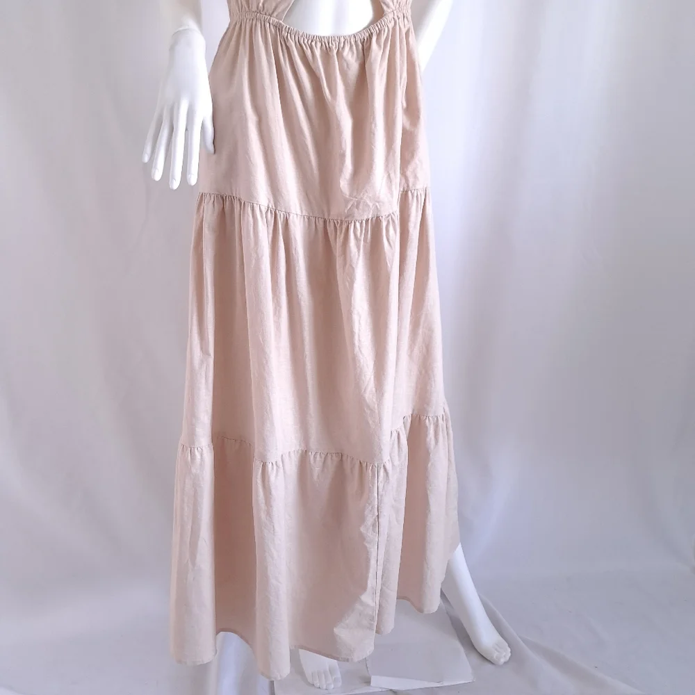 Charlie Holiday Lilian Linen Tiered Cutout Sleeveless Midi Dress